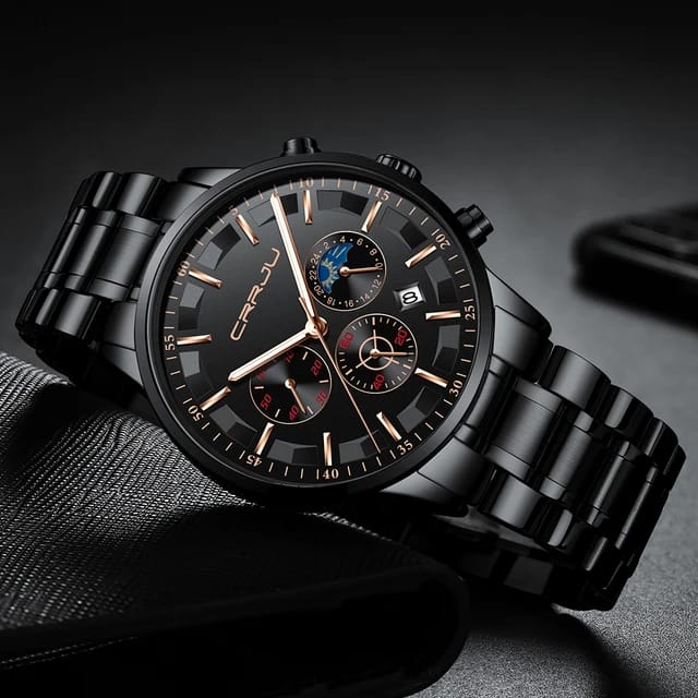 CRRJU 2260 Man Quartz Watch Exclusive Stainless Steel Band 24 Hour Chronograph Date Display Sports Hand Watch