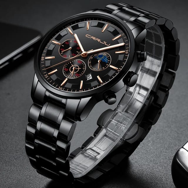CRRJU 2260 Man Quartz Watch Exclusive Stainless Steel Band 24 Hour Chronograph Date Display Sports Hand Watch
