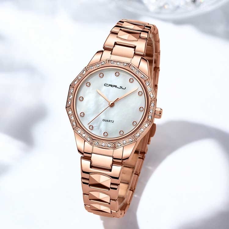2025 CRRJU 2195 New Arrival Women Watch Fashion Luxury Casual Waterproof Quartz Ladies Stainless Steel Watch