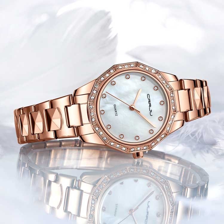 2025 CRRJU 2195 New Arrival Women Watch Fashion Luxury Casual Waterproof Quartz Ladies Stainless Steel Watch