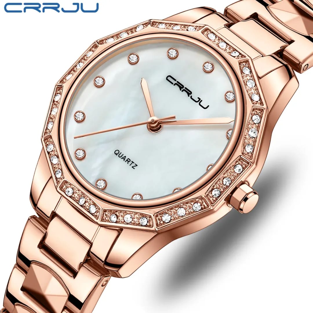 2025 CRRJU 2195 New Arrival Women Watch Fashion Luxury Casual Waterproof Quartz Ladies Stainless Steel Watch