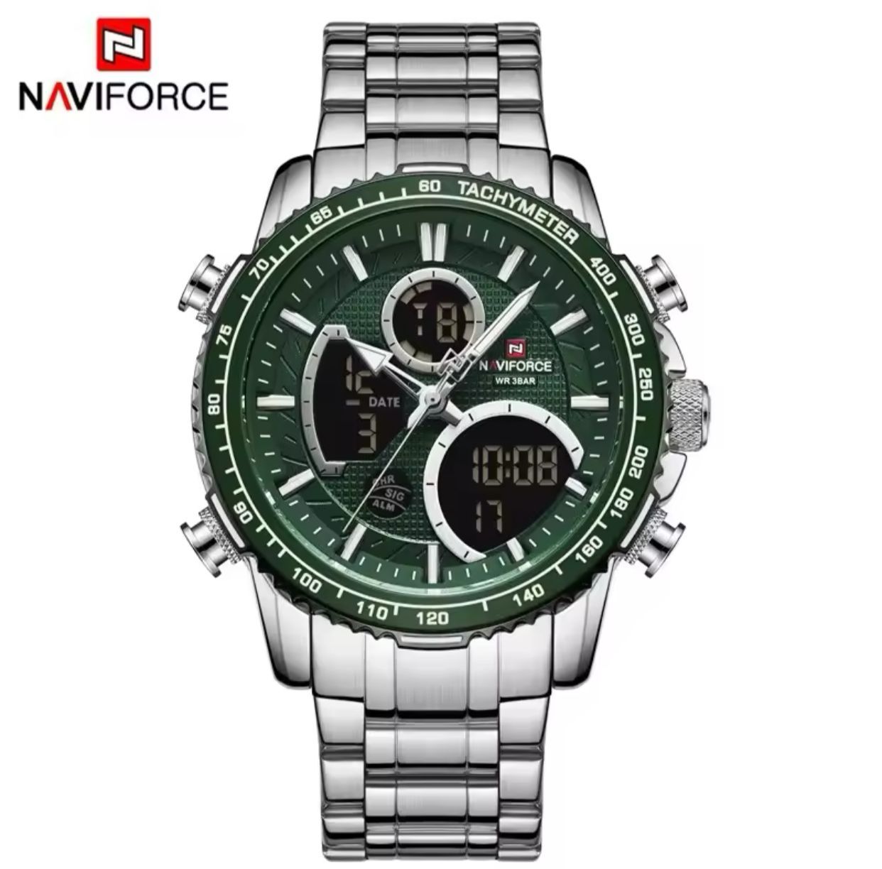 NAVIFORCE 9182 Fashion Business Watches for Mens Luminous Led Digital Dual Time Chronograph Waterproof Watches Male