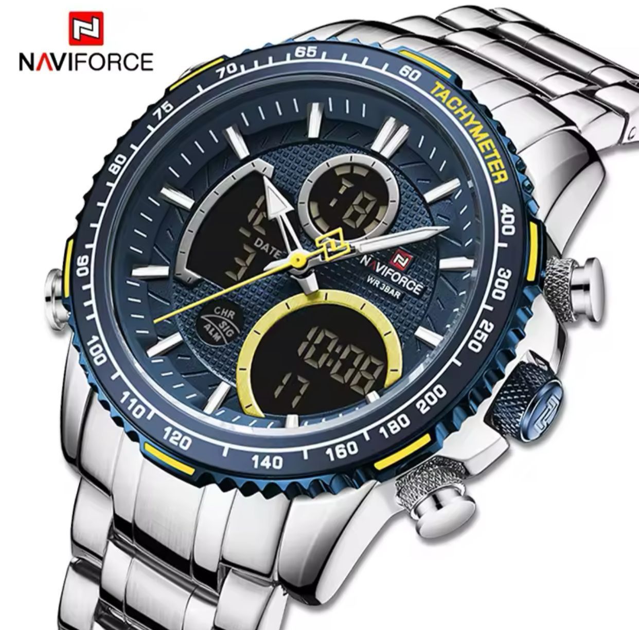 NAVIFORCE 9182 Fashion Business Watches for Mens Luminous Led Digital Dual Time Chronograph Waterproof Watches Male
