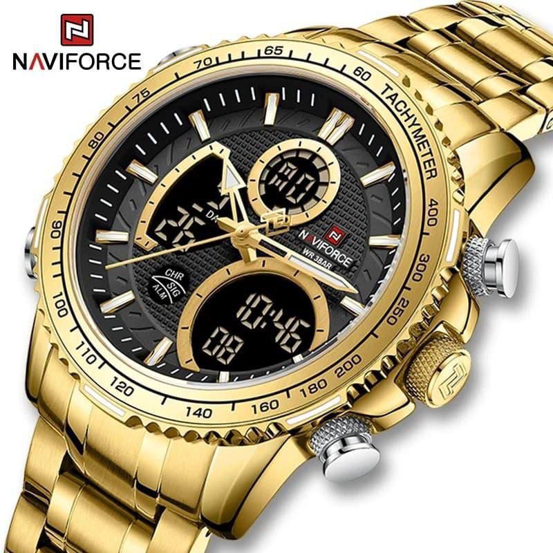 NAVIFORCE 9182 Fashion Business Watches for Mens Luminous Led Digital Dual Time Chronograph Waterproof Watches Male