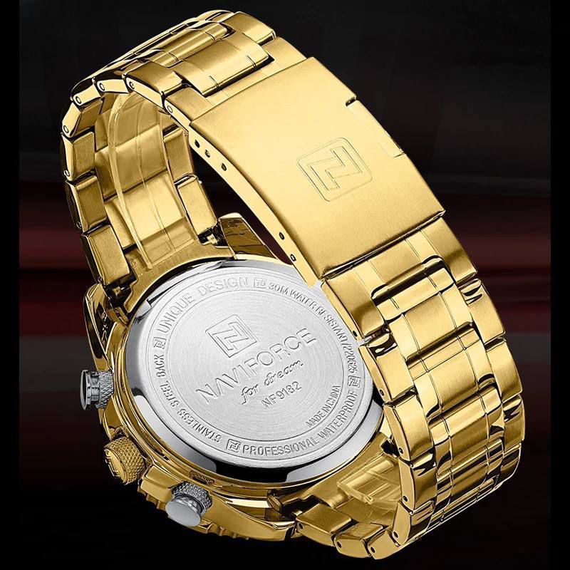 NAVIFORCE 9182 Fashion Business Watches for Mens Luminous Led Digital Dual Time Chronograph Waterproof Watches Male