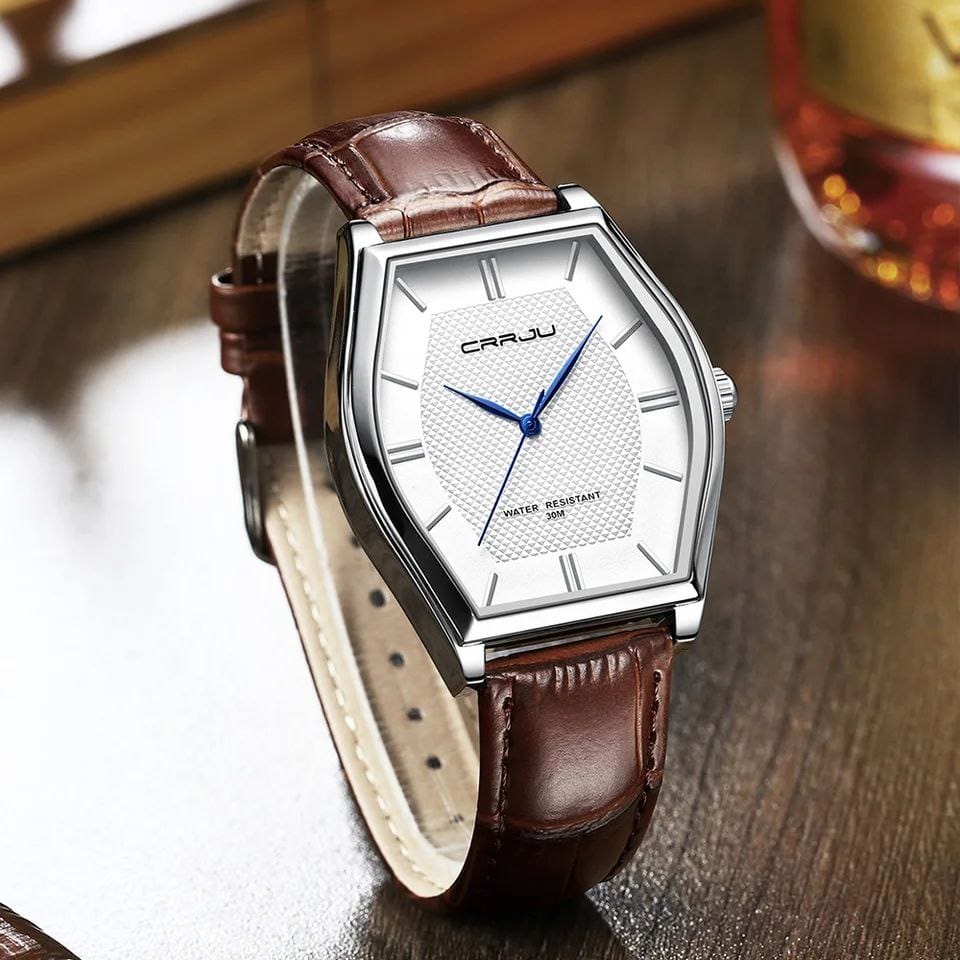 CRRJU 5020 Men's Waterproof Watch Japan Quartz Slim Stainless Steel Leather Strap Fashion Watch