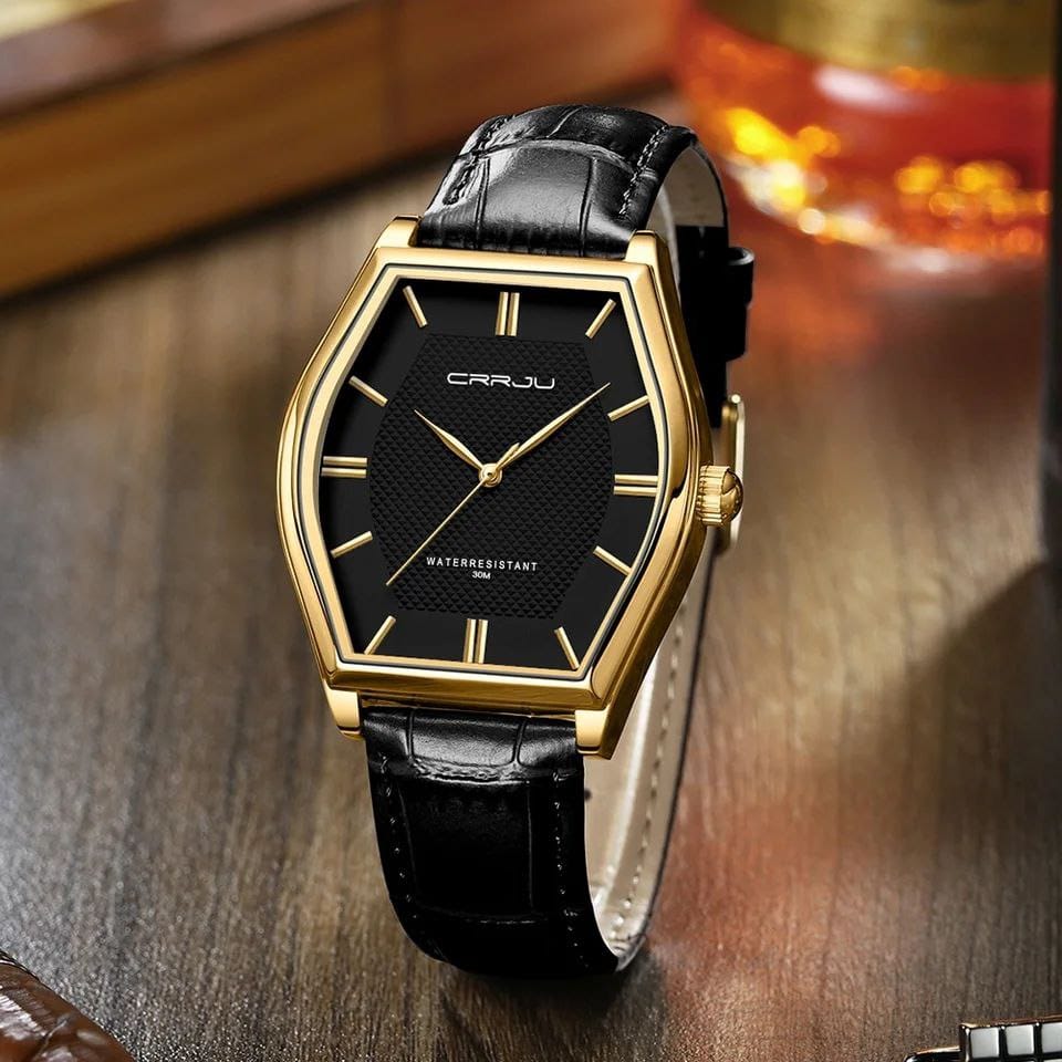 CRRJU 5020 Men's Waterproof Watch Japan Quartz Slim Stainless Steel Leather Strap Fashion Watch