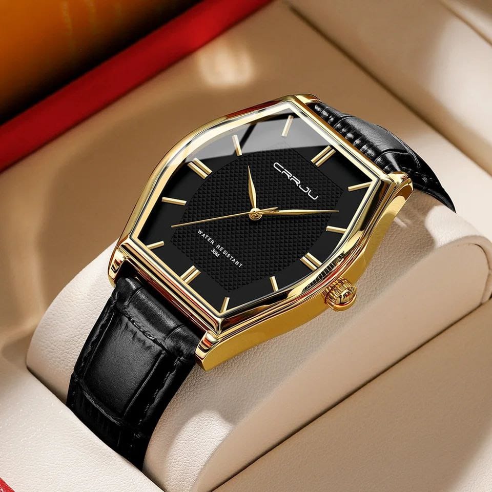 CRRJU 5020 Men's Waterproof Watch Japan Quartz Slim Stainless Steel Leather Strap Fashion Watch