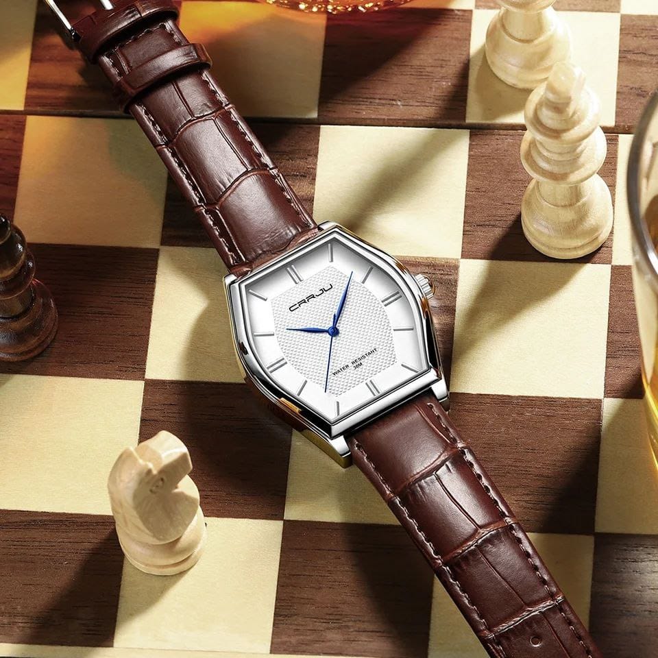 CRRJU 5020 Men's Waterproof Watch Japan Quartz Slim Stainless Steel Leather Strap Fashion Watch