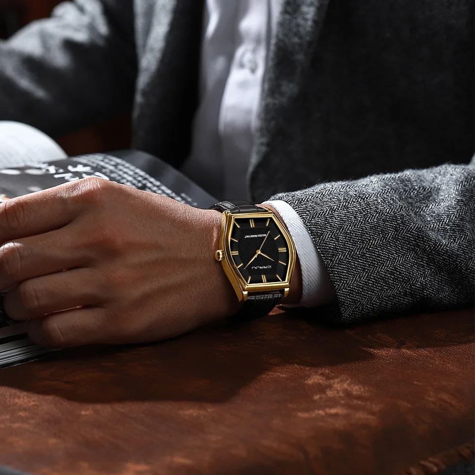 CRRJU 5020 Men's Waterproof Watch Japan Quartz Slim Stainless Steel Leather Strap Fashion Watch