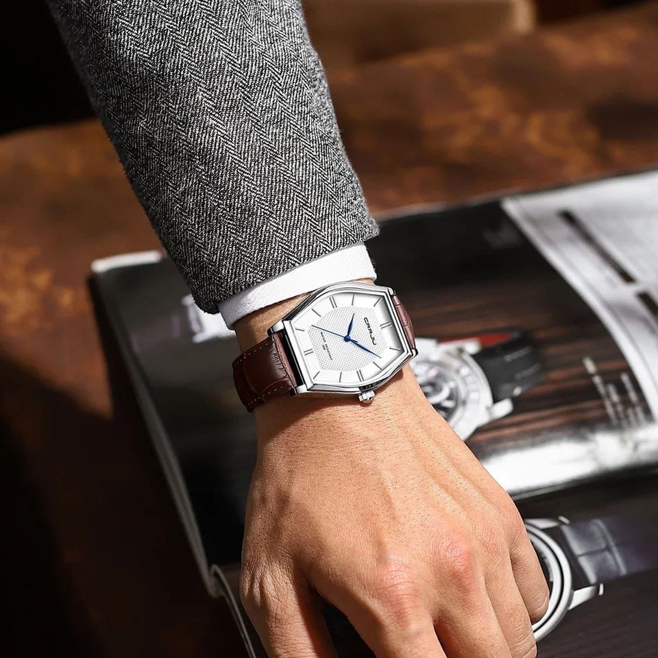 CRRJU 5020 Men's Waterproof Watch Japan Quartz Slim Stainless Steel Leather Strap Fashion Watch