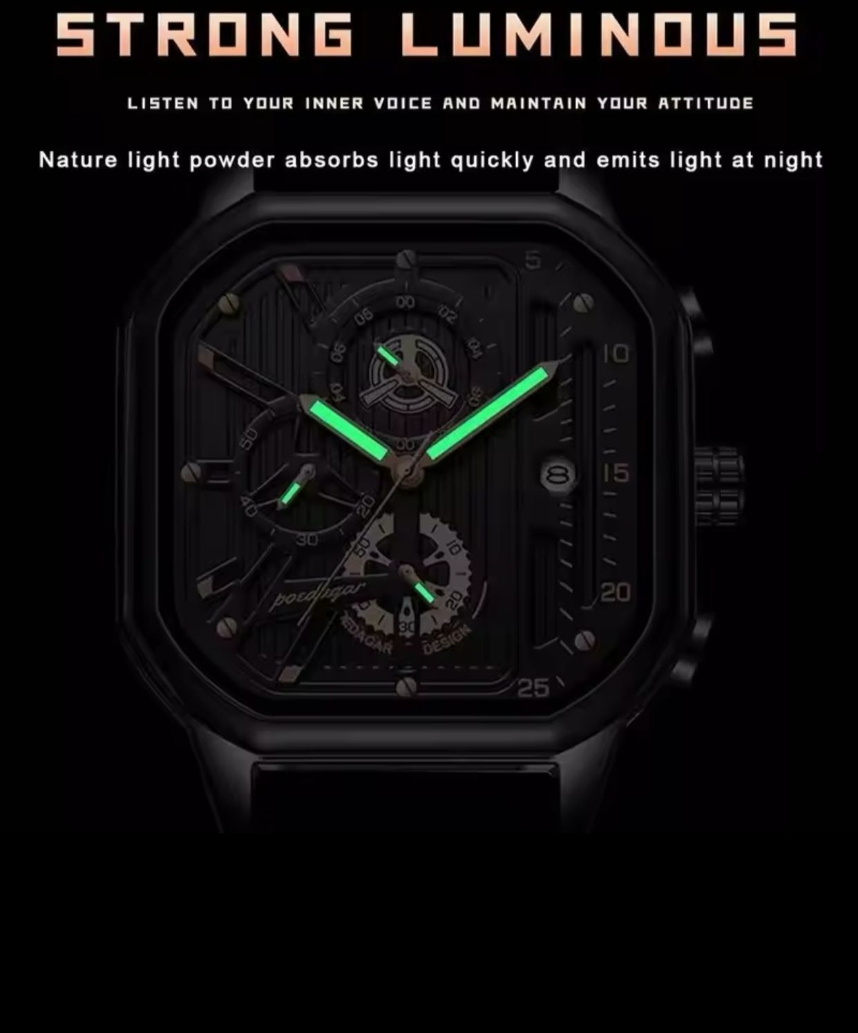 POEDAGAR 628 Top Brand Casual Watch Men Fashion Waterproof Luminous Sport Clock Men's Square Quartz Wristwatches