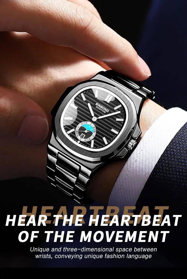 BINBOND B1786 Trendy Top Rating Newest Arrival Product Low Price Chronograph Promotional Men Quartz Watch Stainless Steel Band