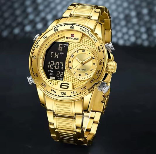 NAVIFORCE 9199S Fashion Men's Watches Luxury Brand 24 Hour LCD Display Luminous Quartz Waterproof Wristwatch for Men