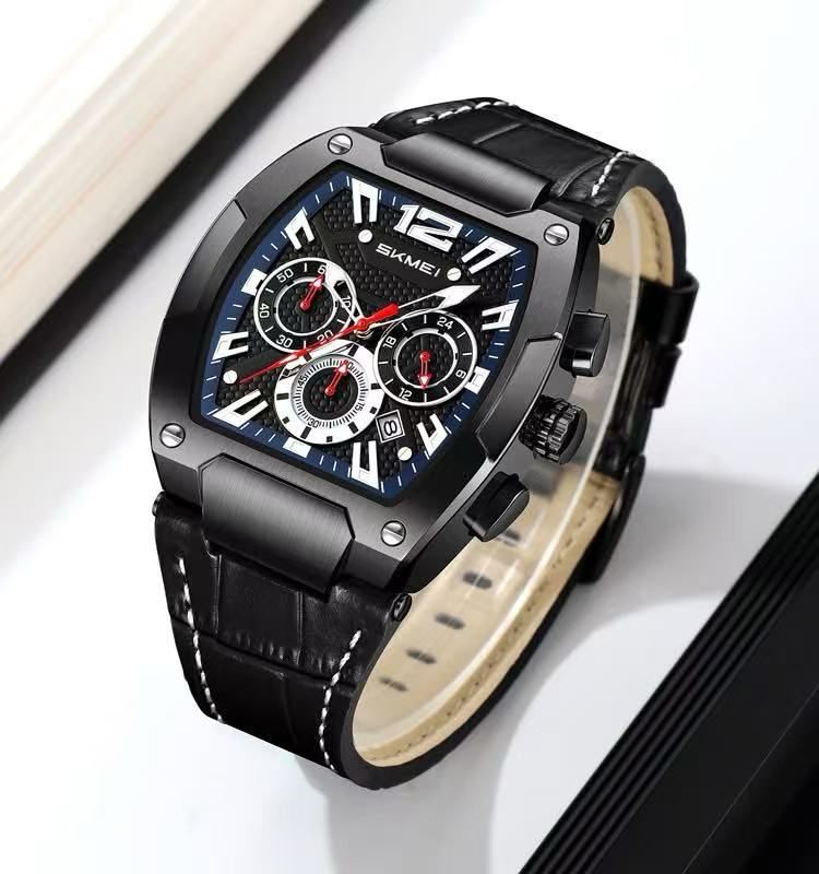 Luxury Skmei 9357 Fashion Sports Watch Men Stainless Steel Back Genuine Leather Quartz Watch