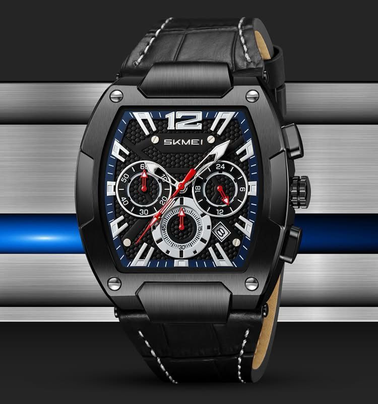 Luxury Skmei 9357 Fashion Sports Watch Men Stainless Steel Back Genuine Leather Quartz Watch