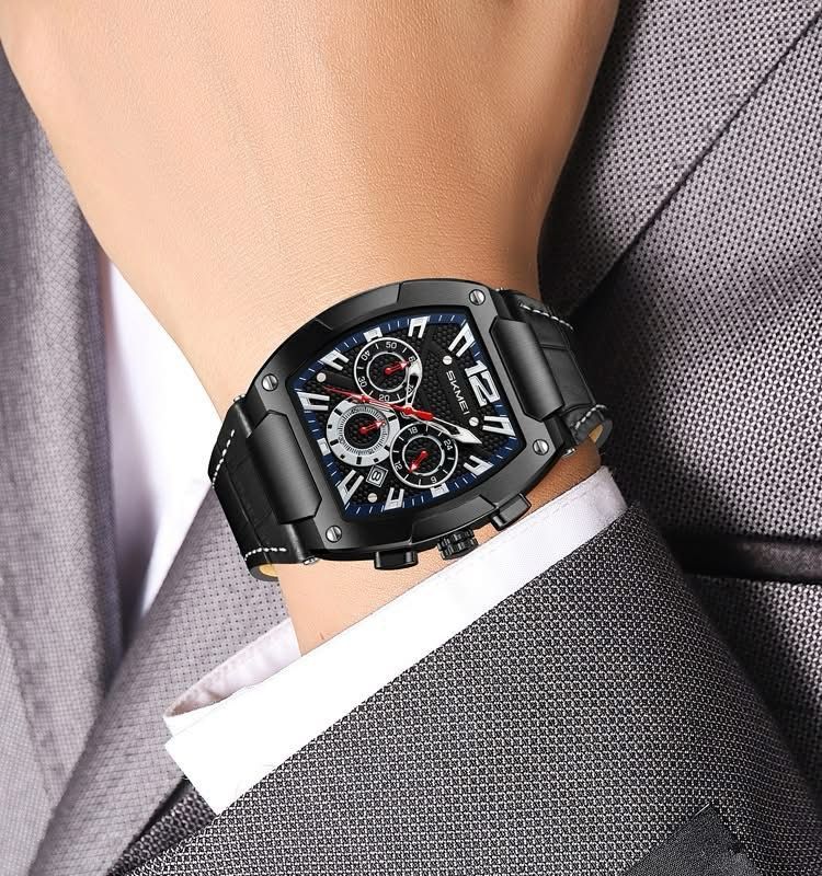 Luxury Skmei 9357 Fashion Sports Watch Men Stainless Steel Back Genuine Leather Quartz Watch