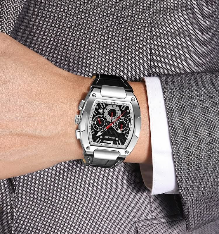 Luxury Skmei 9357 Fashion Sports Watch Men Stainless Steel Back Genuine Leather Quartz Watch