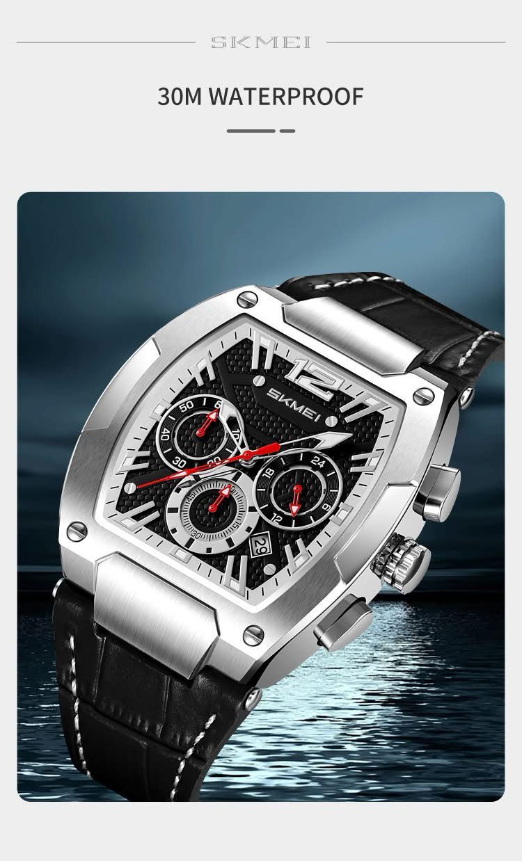 Luxury Skmei 9357 Fashion Sports Watch Men Stainless Steel Back Genuine Leather Quartz Watch