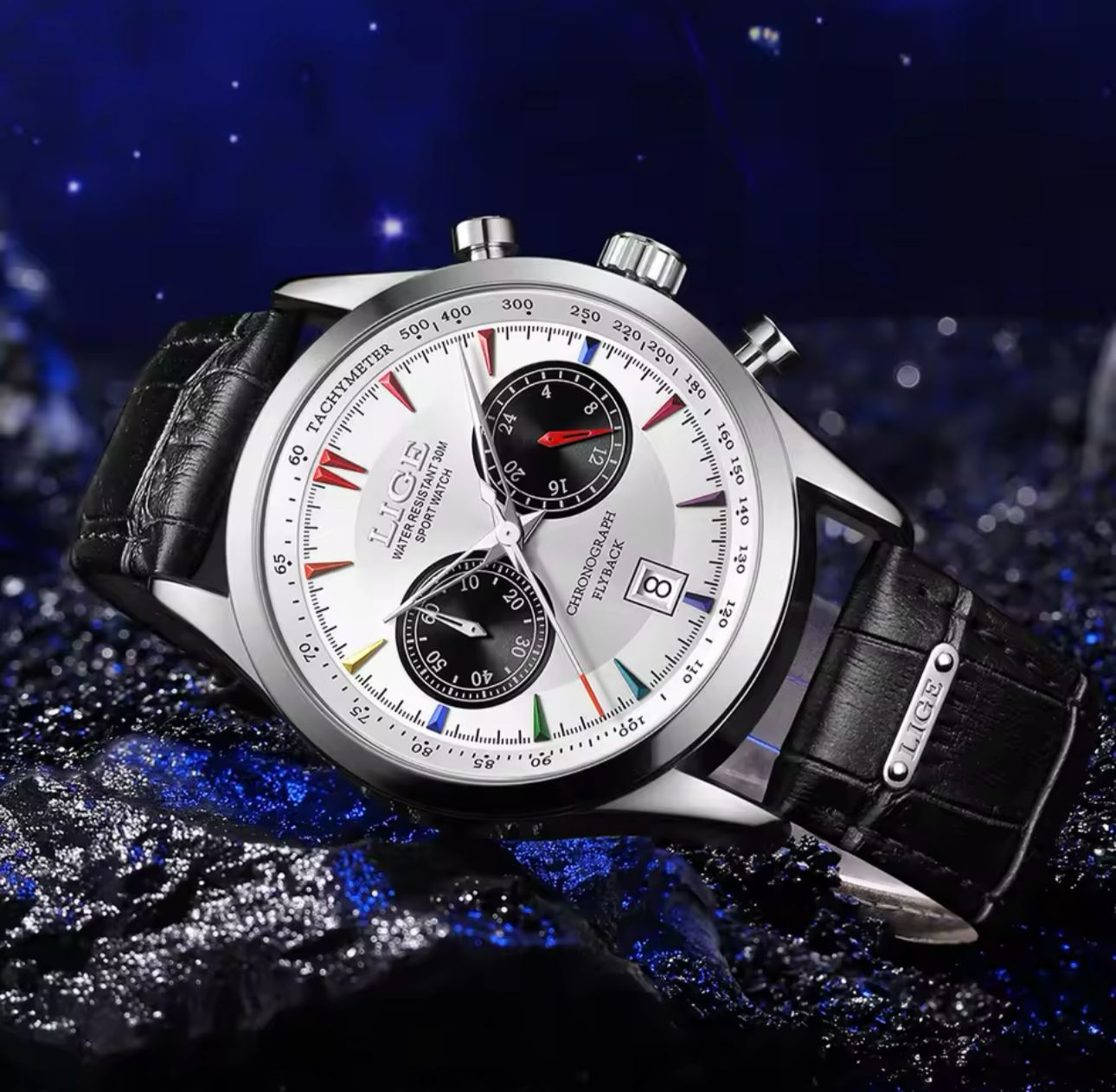 LIGE 89128 New Design Mens Quartz Chronograph Watch Stylish Genuine Leather Band Waterproofing Date Display Business Watches