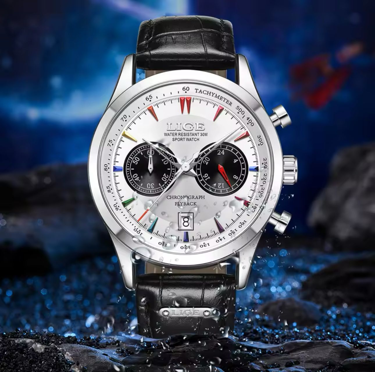 LIGE 89128 New Design Mens Quartz Chronograph Watch Stylish Genuine Leather Band Waterproofing Date Display Business Watches