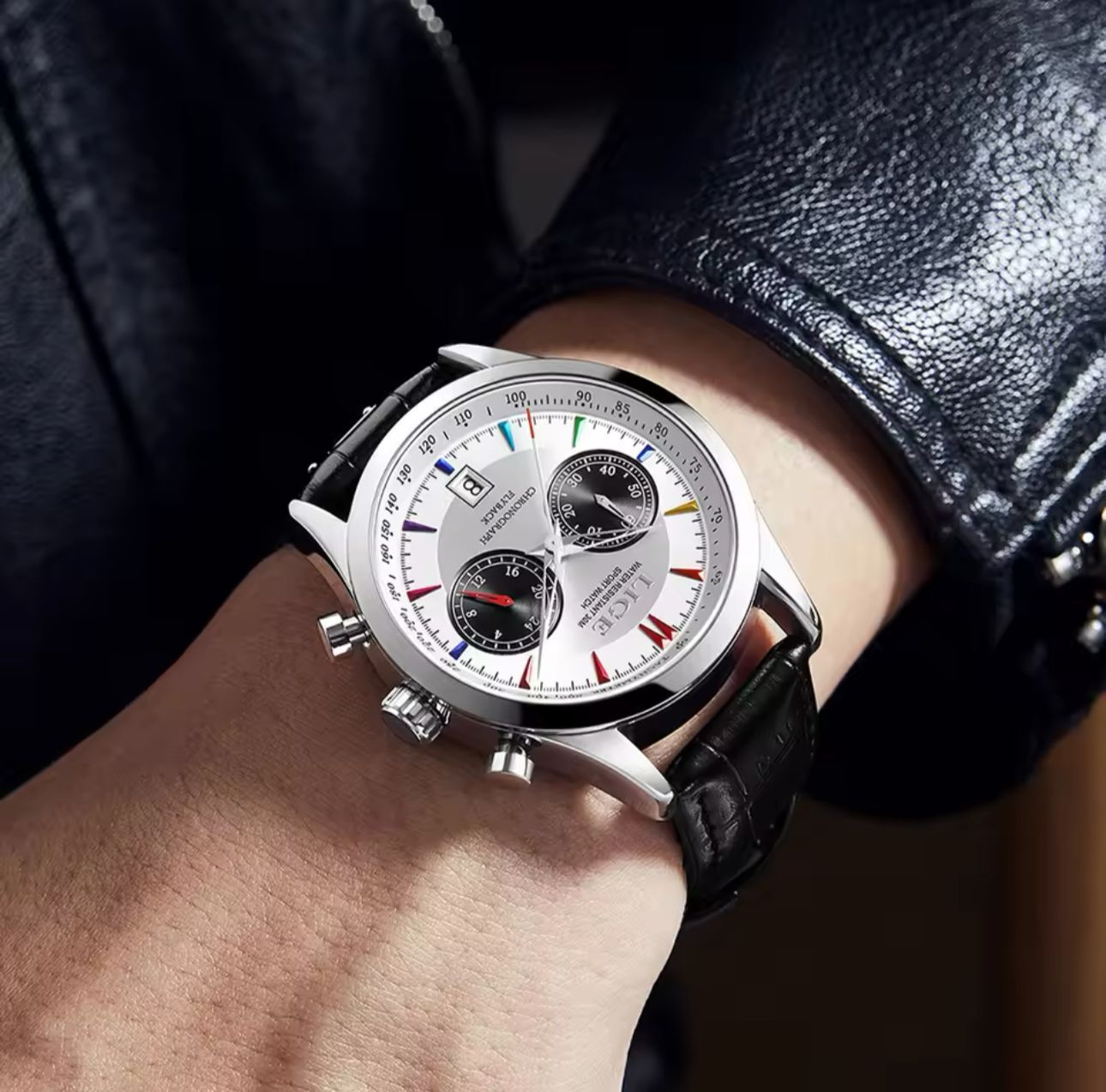 LIGE 89128 New Design Mens Quartz Chronograph Watch Stylish Genuine Leather Band Waterproofing Date Display Business Watches