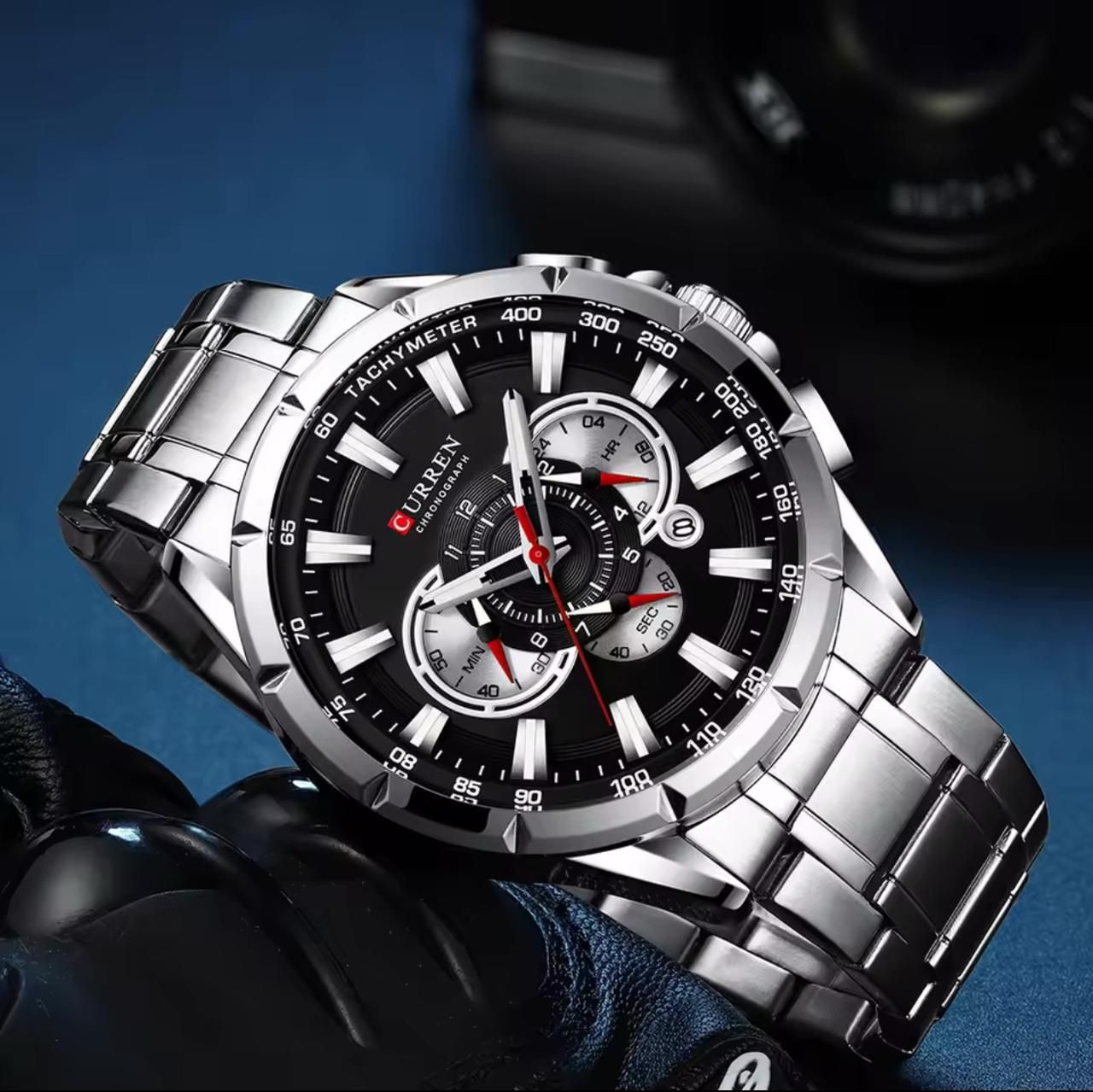 CURREN 8363 Men's Watches Big Dial Quartz Clock With Luminous Pointers Causal Chronograph Stainless Steel Watch