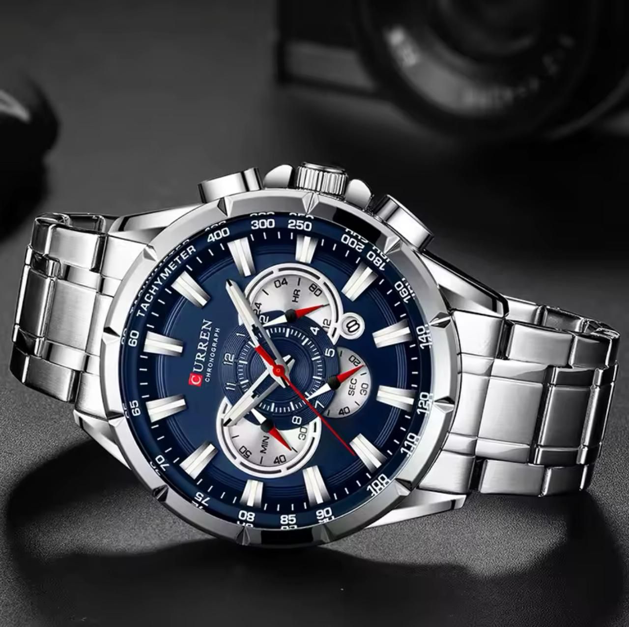 CURREN 8363 Men's Watches Big Dial Quartz Clock With Luminous Pointers Causal Chronograph Stainless Steel Watch