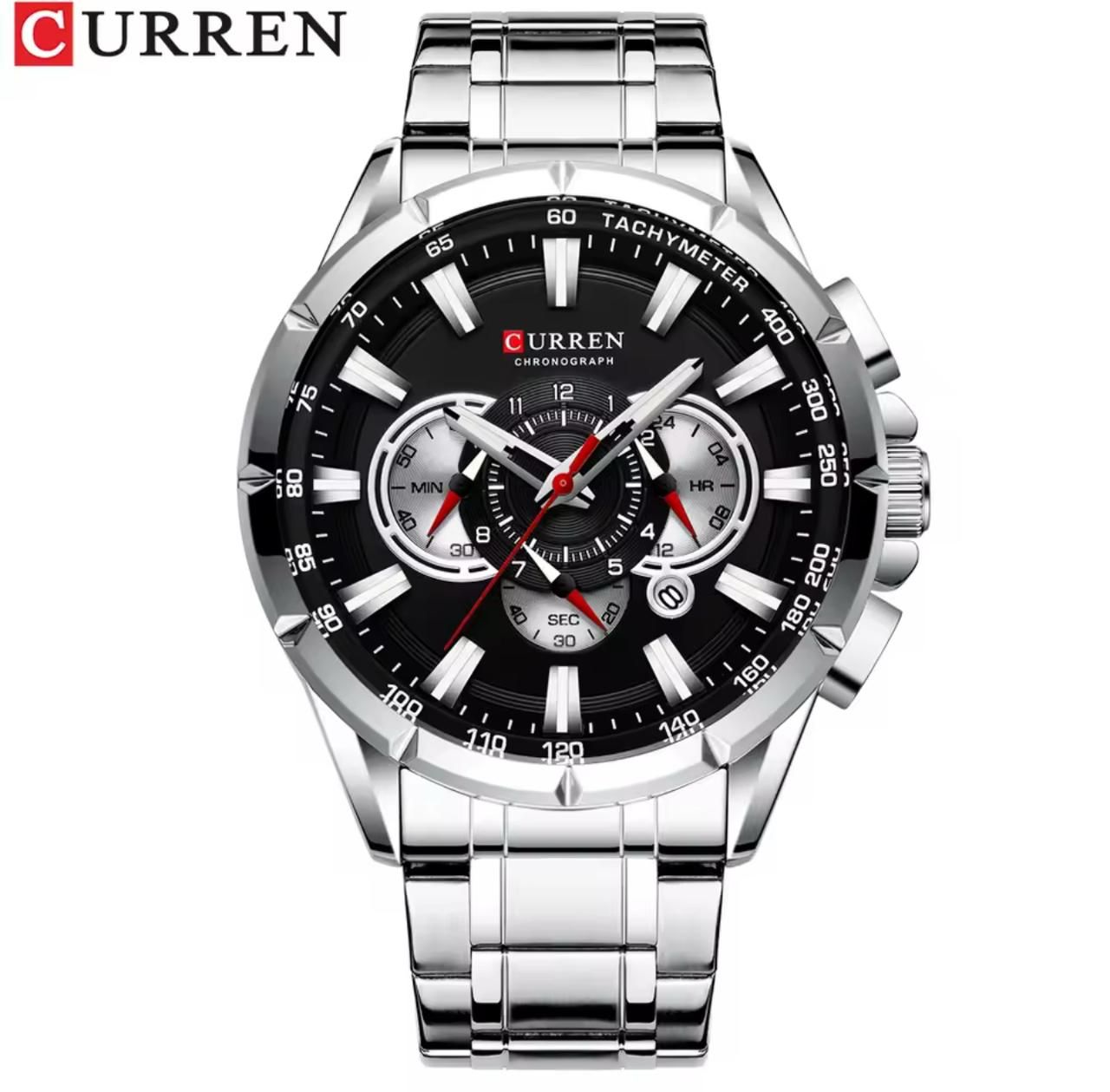 CURREN 8363 Men's Watches Big Dial Quartz Clock With Luminous Pointers Causal Chronograph Stainless Steel Watch