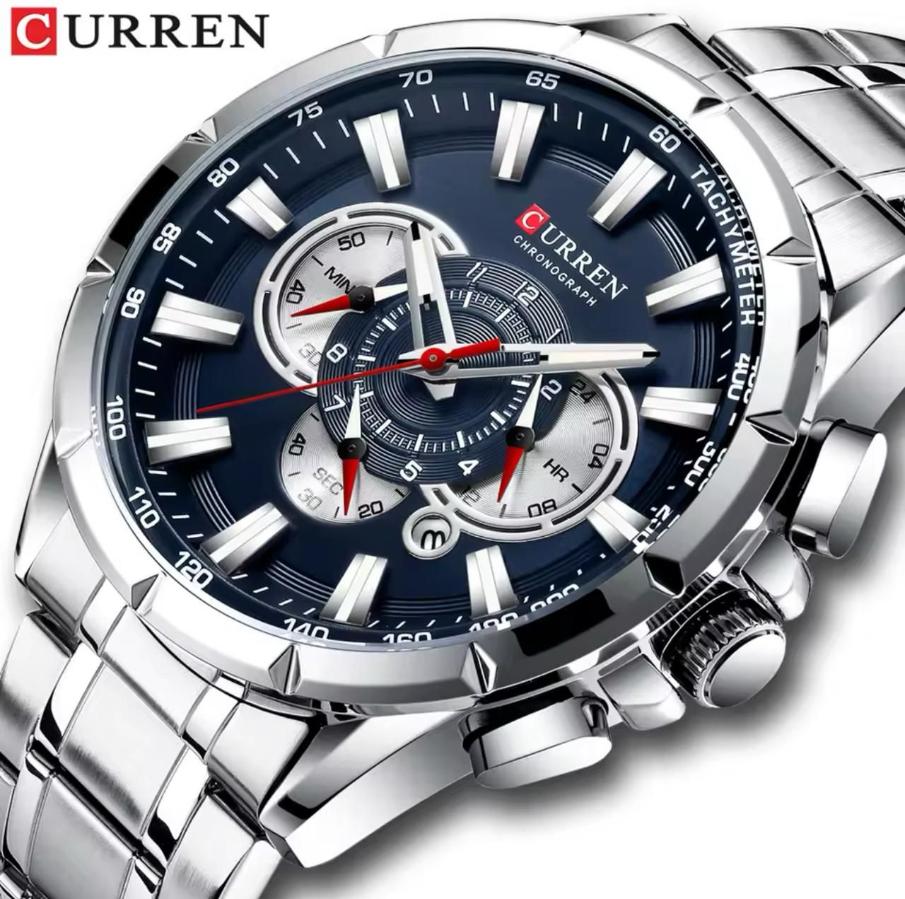 CURREN 8363 Men's Watches Big Dial Quartz Clock With Luminous Pointers Causal Chronograph Stainless Steel Watch