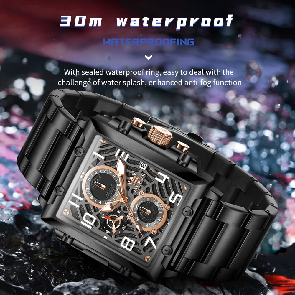 OLEVS 2958 Luxury Waterproof Quartz Square Watch for Men Date Sport Clock Antique Fashion