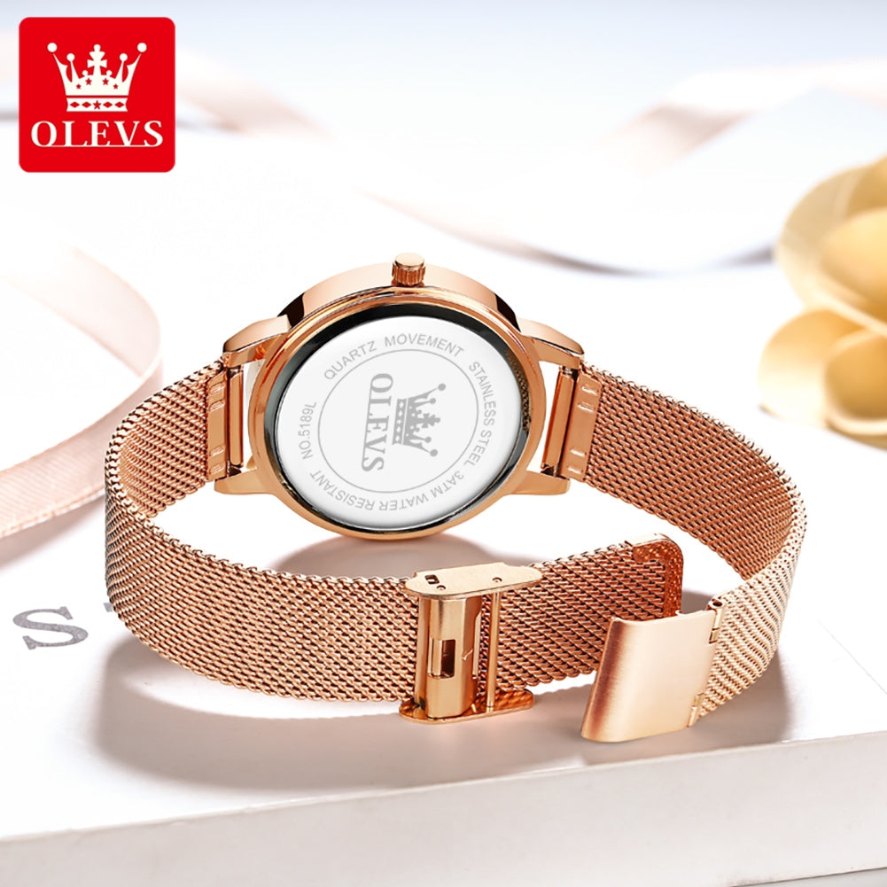 OLEVS 5189 Women Watches Japanese Quartz Waterproof Wristwatch Stainless Steel Strap Fashion Dress Luminous Diamond Lady Watch