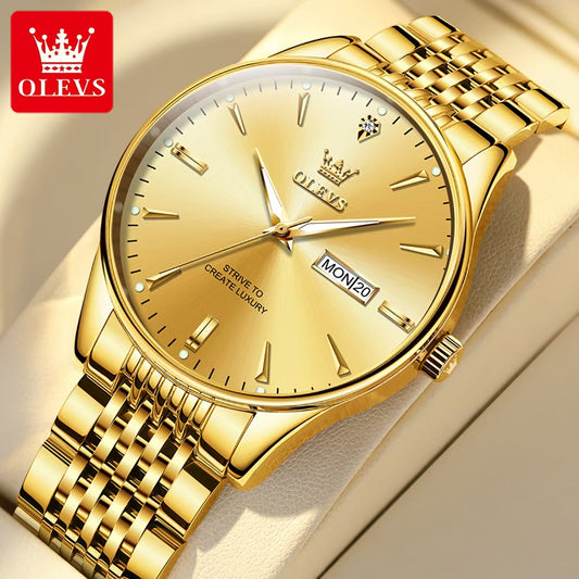 OLEVS 2929 Stainless Steel Quartz Watch for Men Dual Calendar Original Business Man Watches Waterproof Top Brand Hand Clock 2025