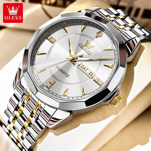 Top Quality Stainless Steel OLEVS 9977 Men's Watches Quartz Watches Trendy Waterproof Clear Date Time Display Perfect For Gift Use