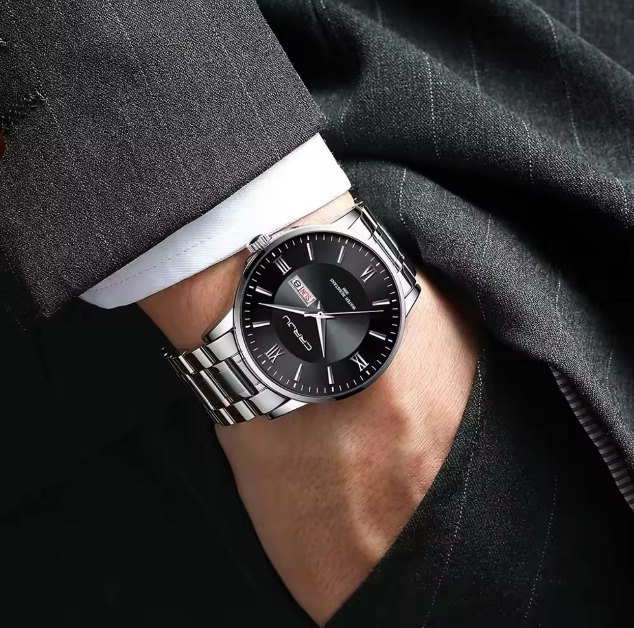 CRRJU 2175 Steel Waterproof Luxury Casual Watches Men Wrist Fashion Display Date Quartz Wristwatches
