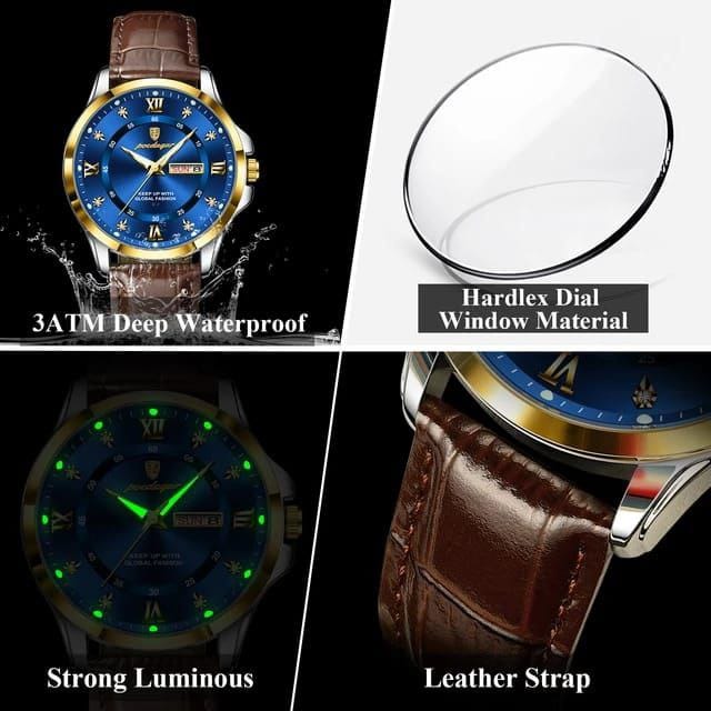 POEDAGAR 855 Luxury Elegant Dual Calendar Waterproof Male Watch Luminous Night Light Quartz Stainless Steel Sports Men's Watches