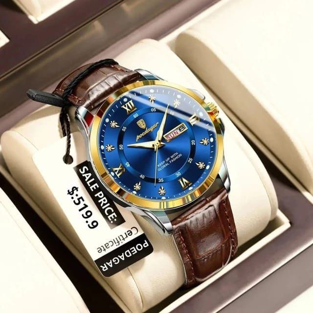 POEDAGAR 855 Luxury Elegant Dual Calendar Waterproof Male Watch Luminous Night Light Quartz Stainless Steel Sports Men's Watches