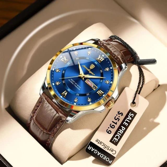 POEDAGAR 855 Luxury Elegant Dual Calendar Waterproof Male Watch Luminous Night Light Quartz Stainless Steel Sports Men's Watches