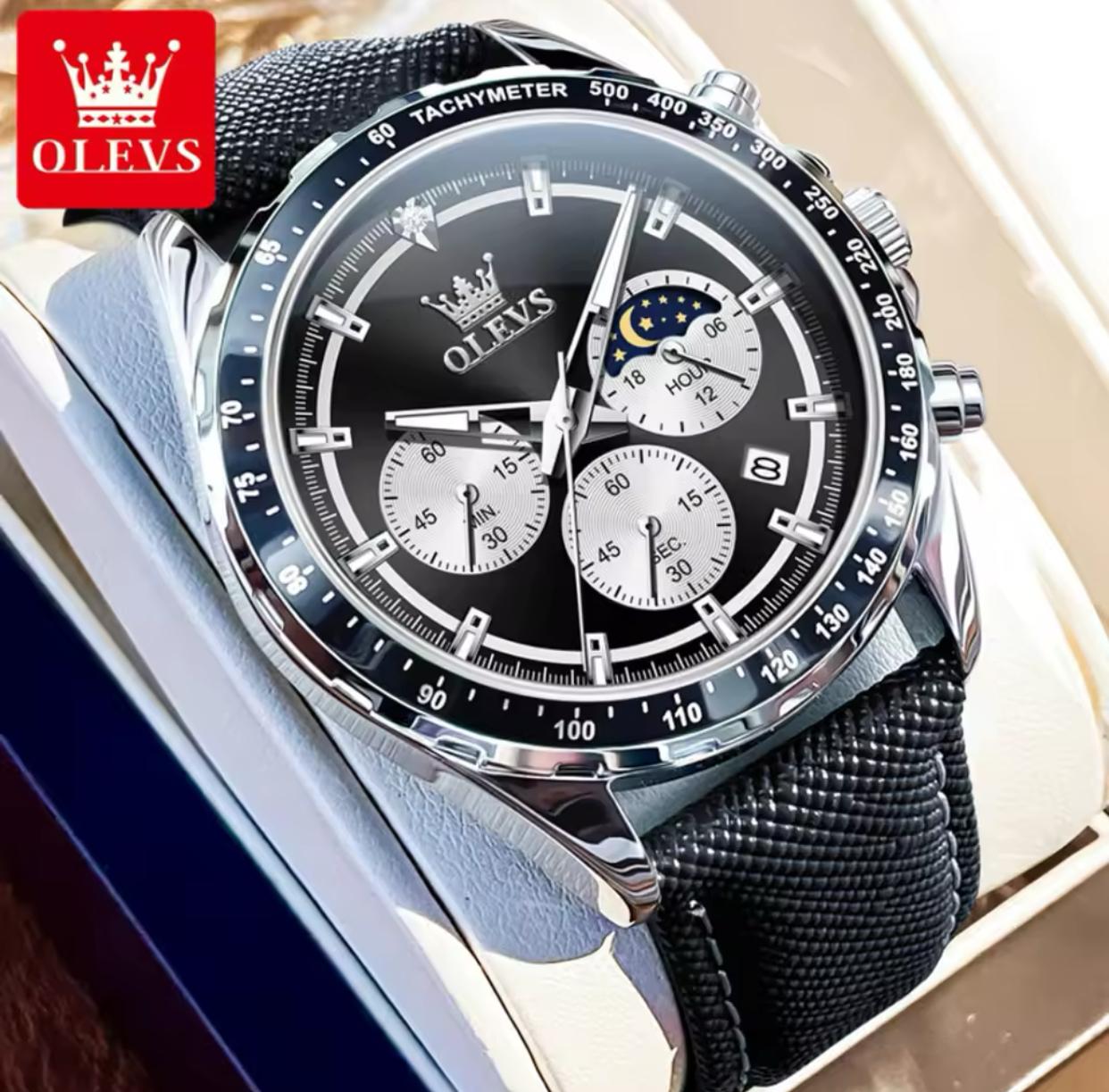 New Men's Business OLEVS 2945 Quartz 6-Pin Multifunctional Belt Watch Men's Wrist Watch