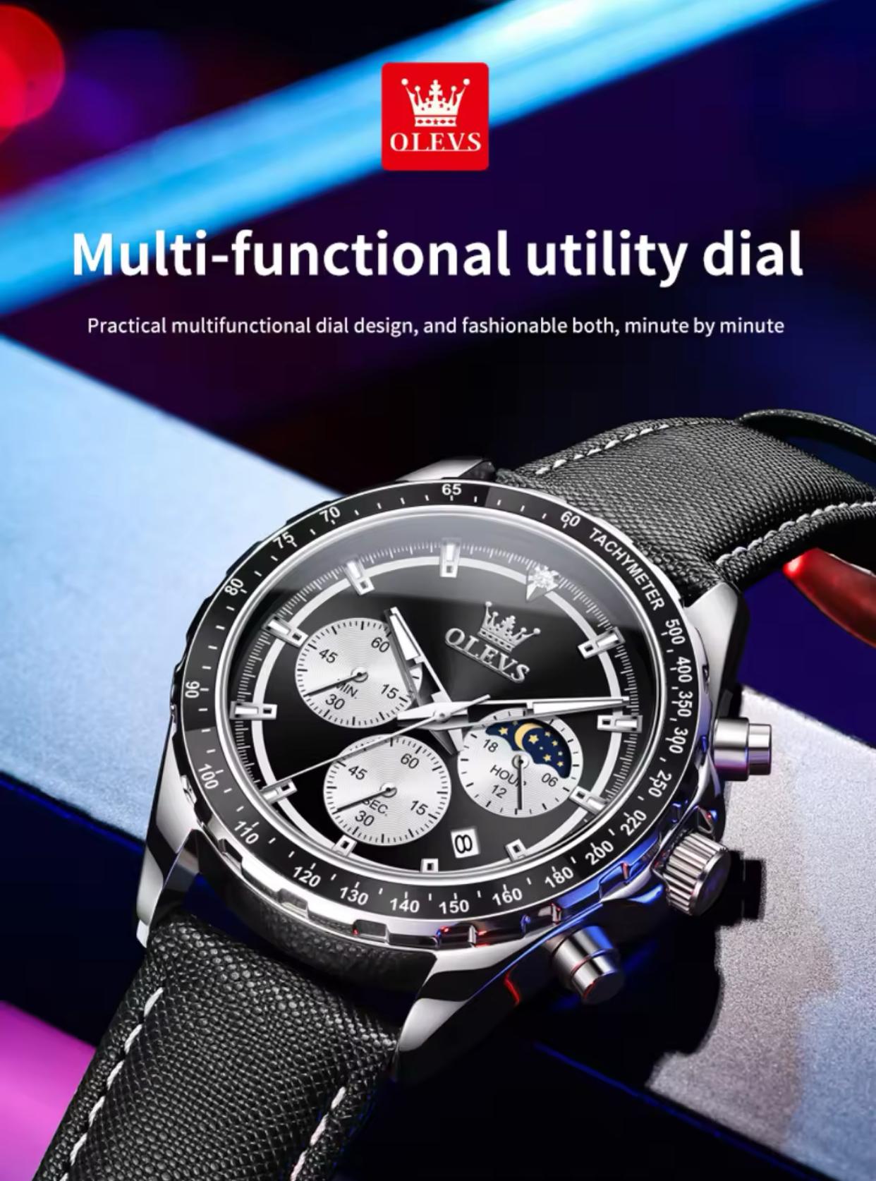 New Men's Business OLEVS 2945 Quartz 6-Pin Multifunctional Belt Watch Men's Wrist Watch