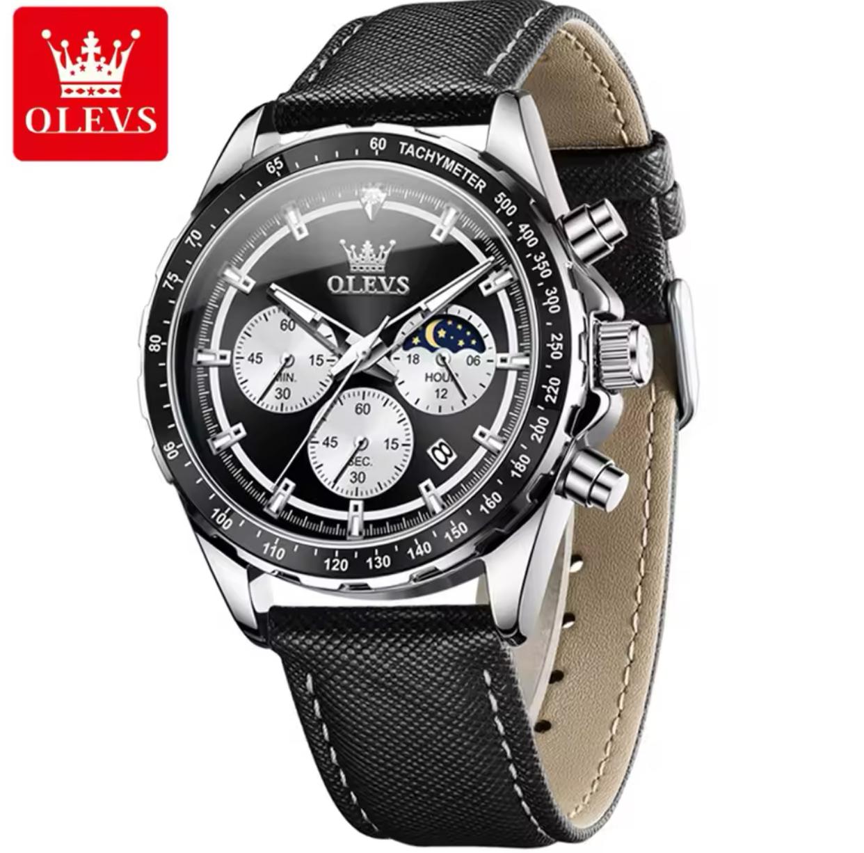 New Men's Business OLEVS 2945 Quartz 6-Pin Multifunctional Belt Watch Men's Wrist Watch