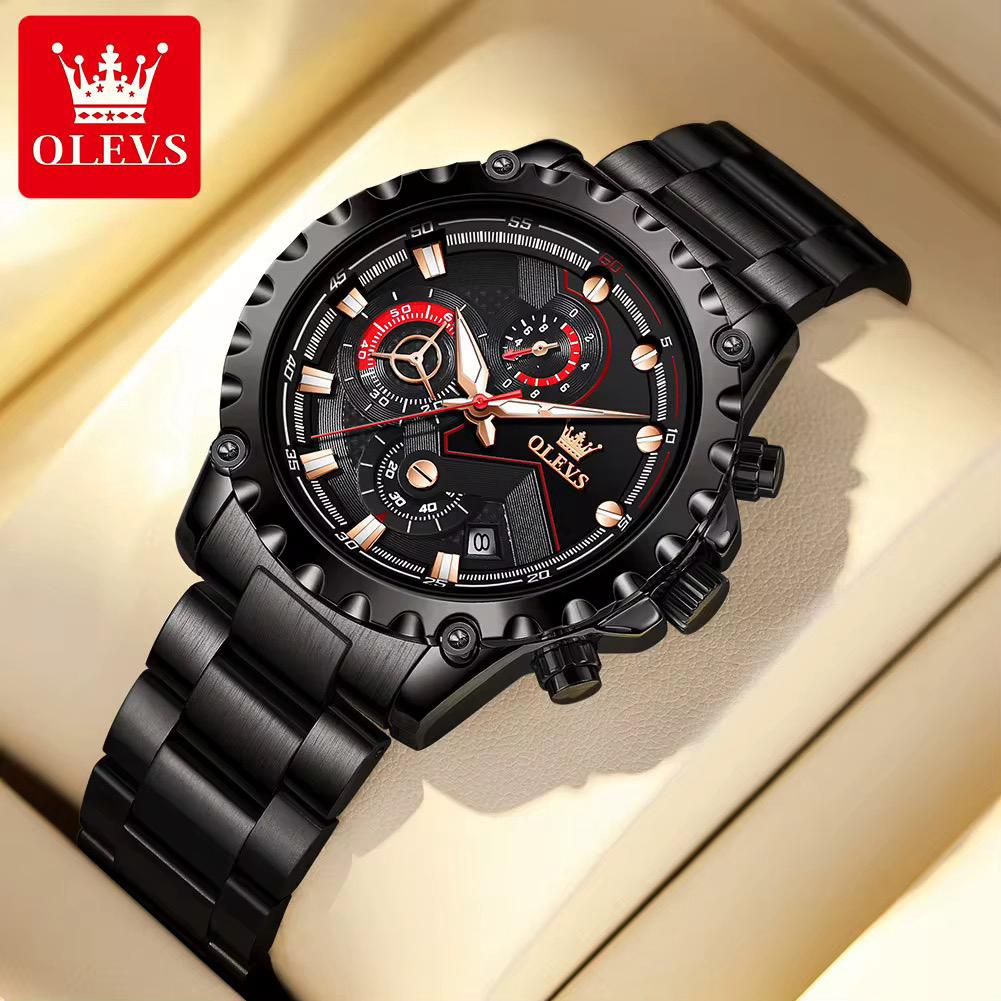 OLEVS 2873 Watches Mens Luxury Clock Casual Stainless Steel Wristwatch Sport Waterproof Quartz Chronograph