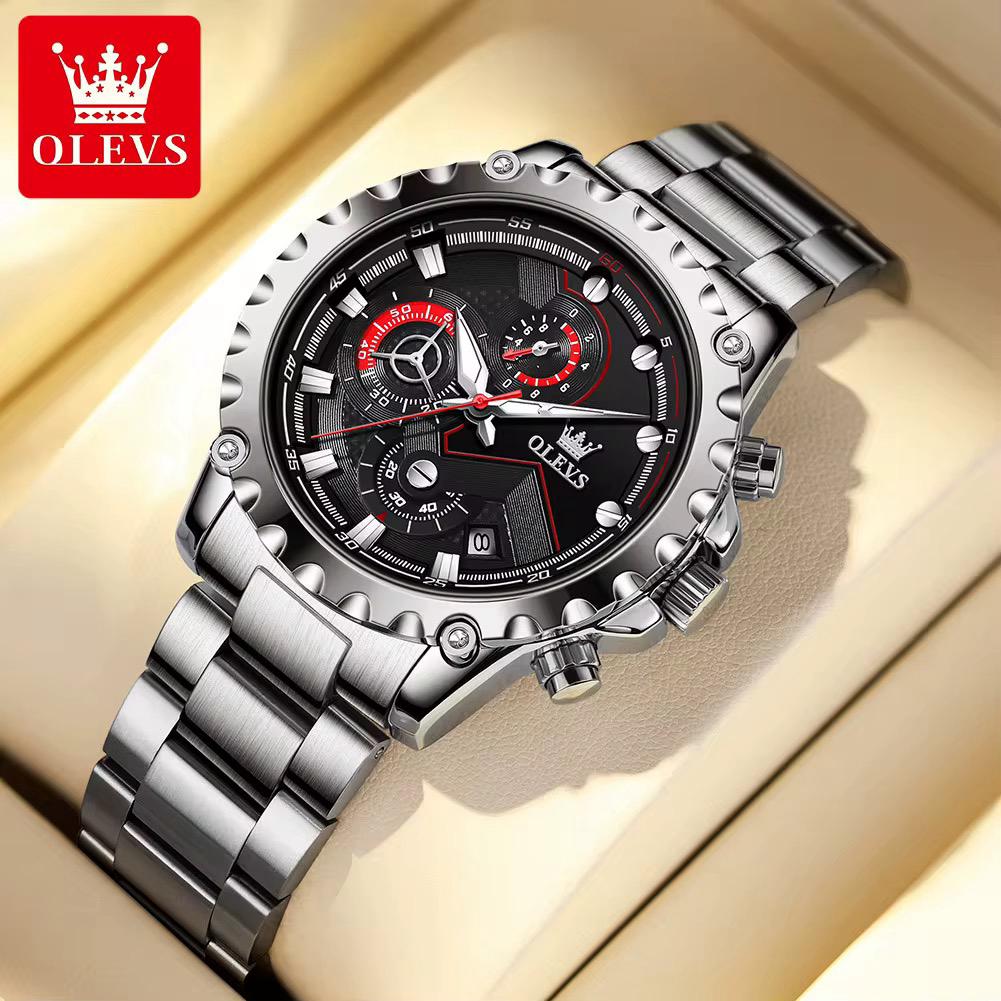 OLEVS 2873 Watches Mens Luxury Clock Casual Stainless Steel Wristwatch Sport Waterproof Quartz Chronograph