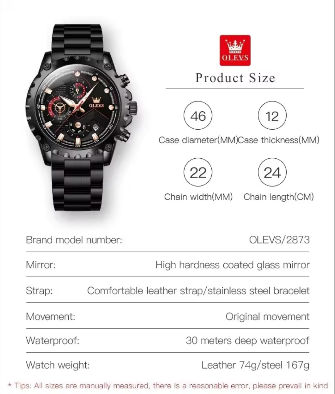 OLEVS 2873 Watches Mens Luxury Clock Casual Stainless Steel Wristwatch Sport Waterproof Quartz Chronograph