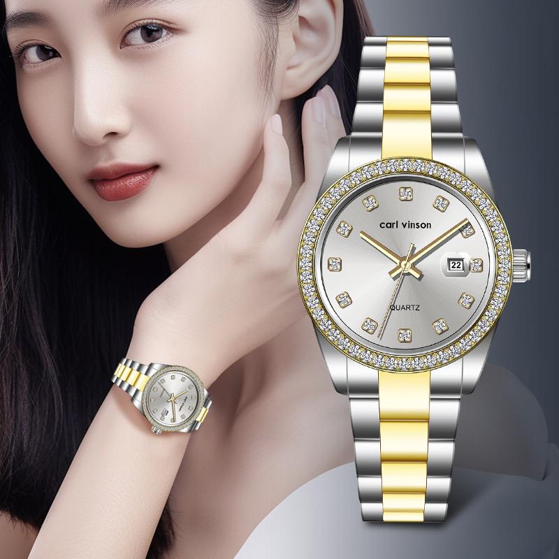Carl Vinson R5029 Hot Sale Gold Diamond Stainless Steel Women Business Wrist Watch Ladies Quartz Watches for Women