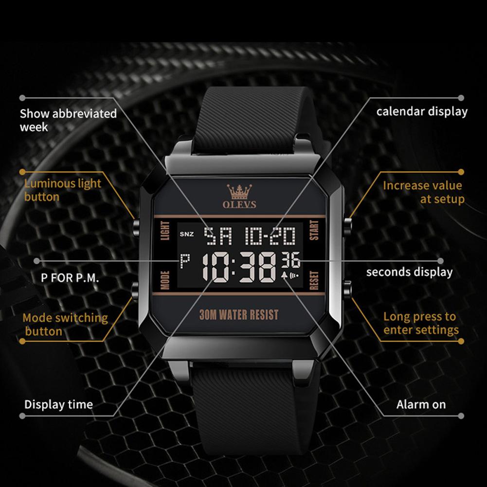 OLEVS 1103 New Arrival Men Digital Watches 3ATM Waterproof Sport Watch Fashion Dual Time Wrist Multi Functional Digital Watch