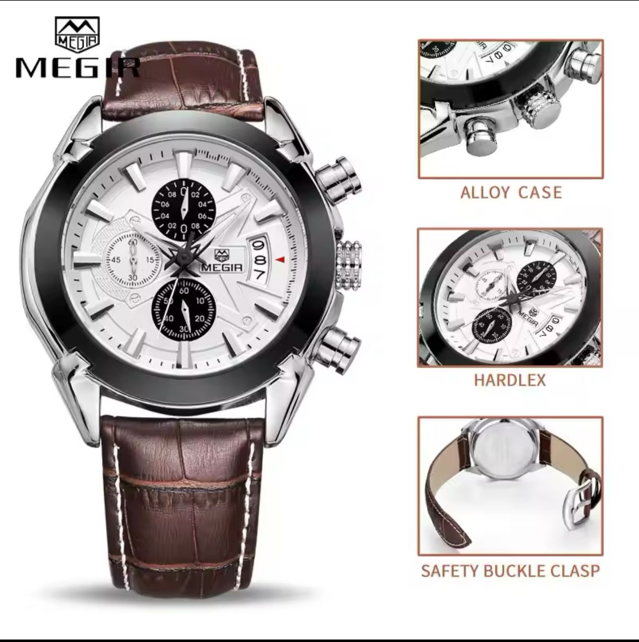 MEGIR 2020 Watch Casual Sport Watches Men Wrist Chronograph Fashion Luxury Leather Band Men's Wristwatches