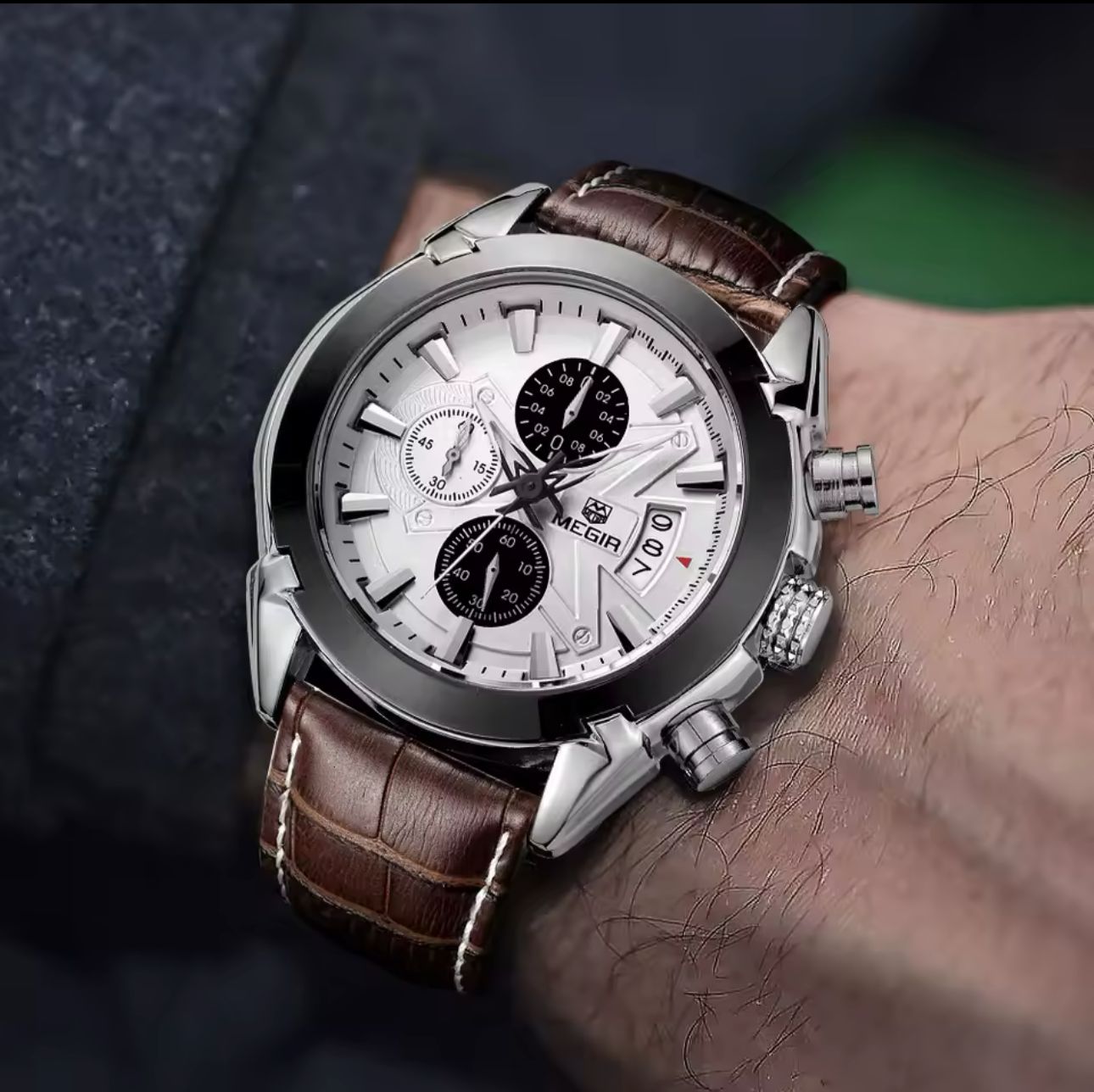 MEGIR 2020 Watch Casual Sport Watches Men Wrist Chronograph Fashion Luxury Leather Band Men's Wristwatches