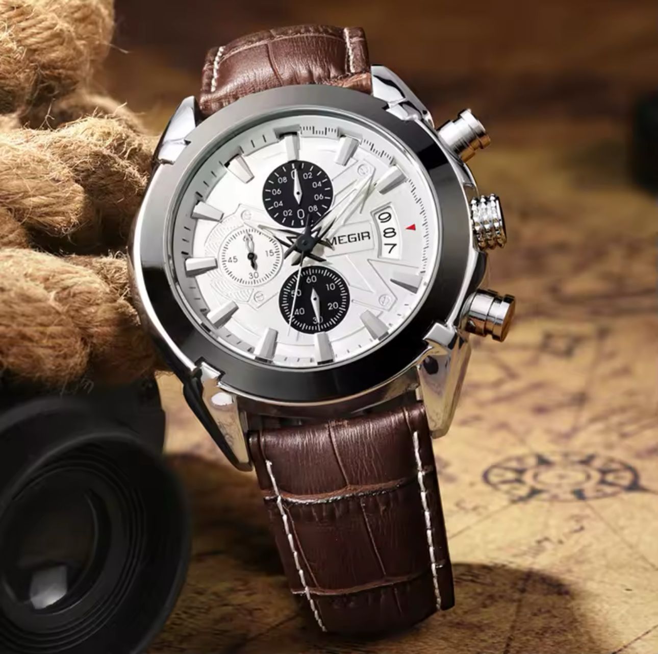 MEGIR 2020 Watch Casual Sport Watches Men Wrist Chronograph Fashion Luxury Leather Band Men's Wristwatches