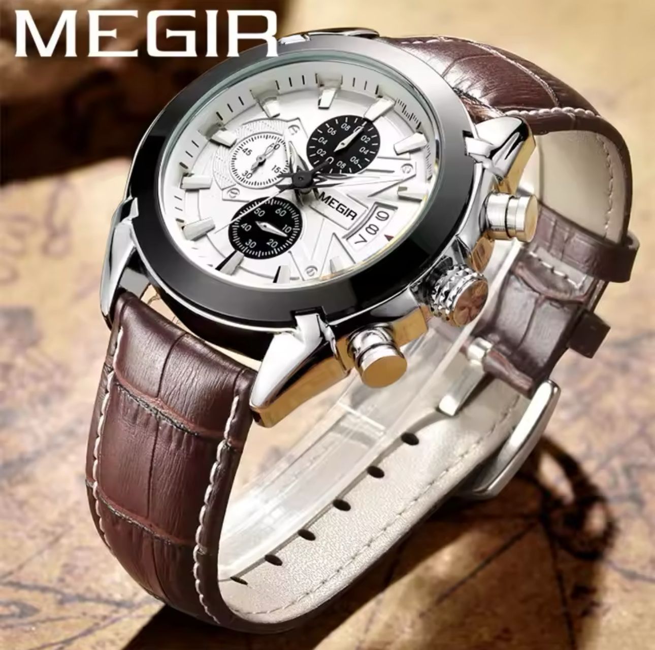 MEGIR 2020 Watch Casual Sport Watches Men Wrist Chronograph Fashion Luxury Leather Band Men's Wristwatches